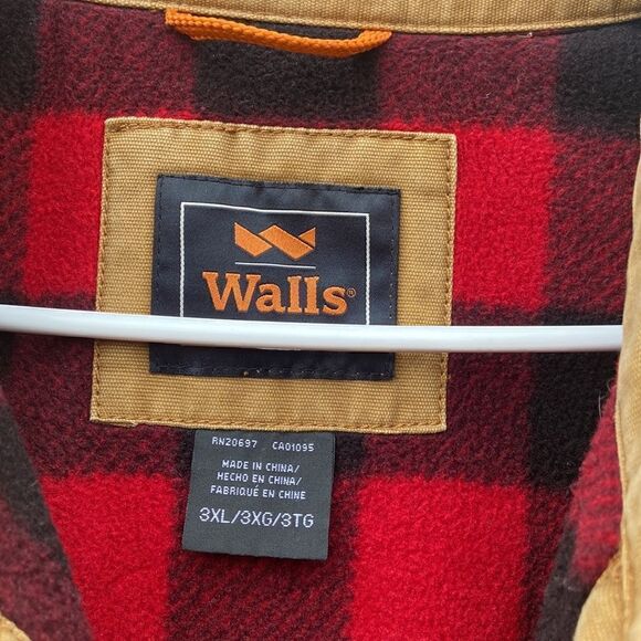 Vintage Walls Brown Duck Canvas Fleece Lined Jacket Red Plaid Insulated 3X Men’s - Picture 5 of 12